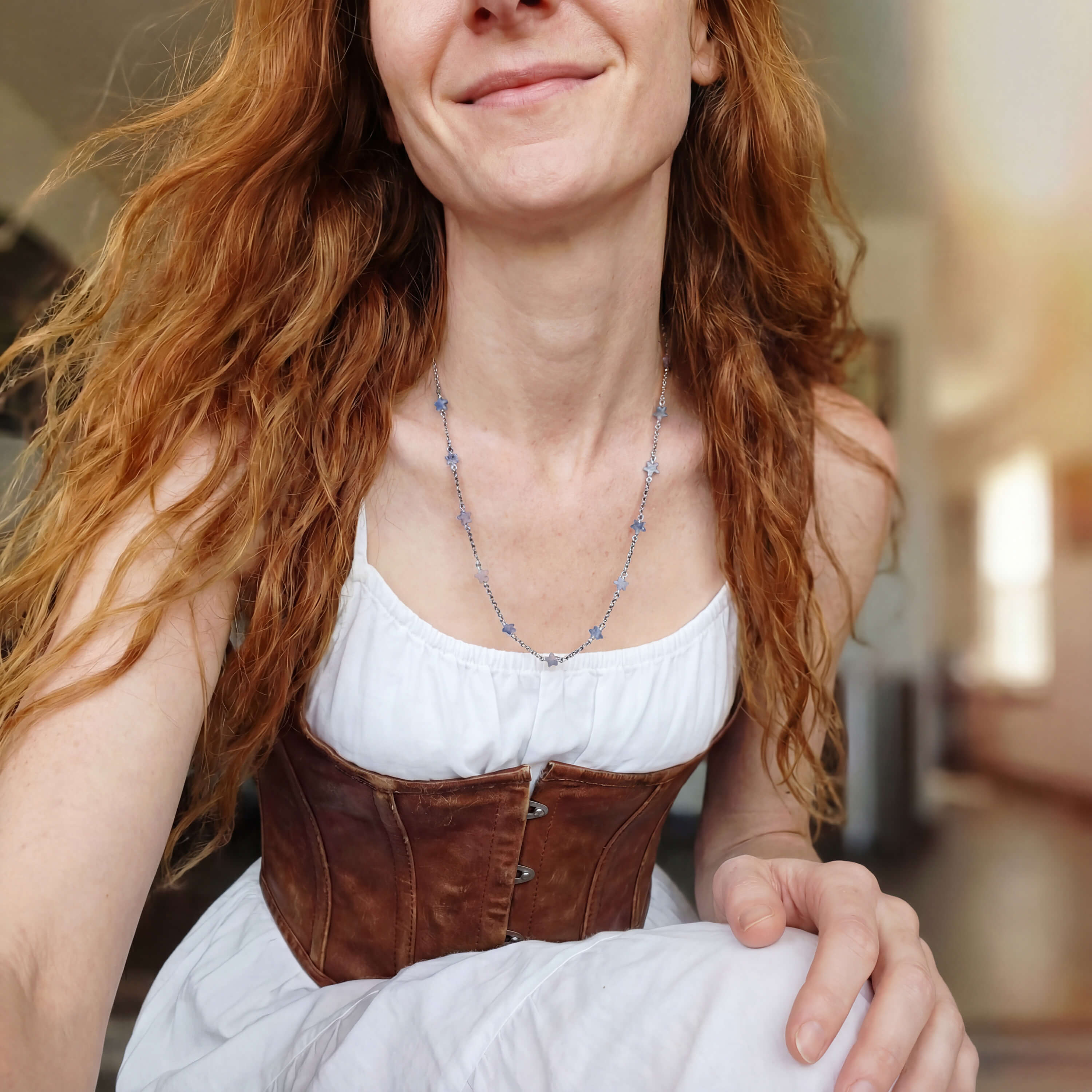 Blue Dot Jasper and Rhodium Star Necklace