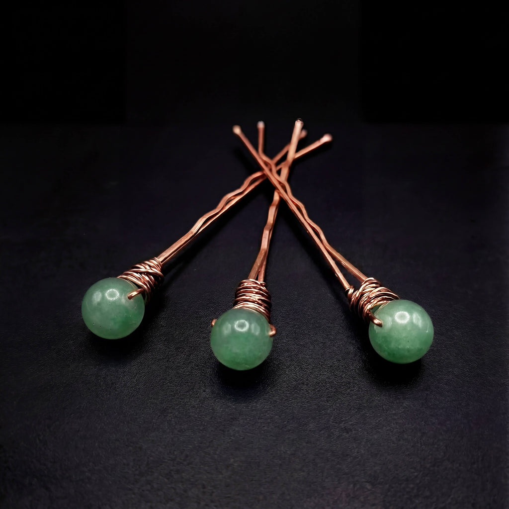 Green Aventurine Bobby Pins (6 Pack)
