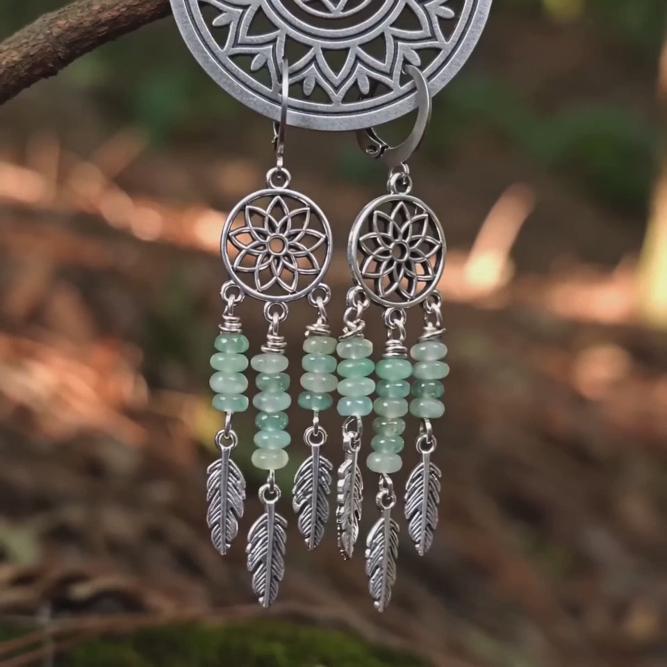 Green Aventurine Dreamcatcher Earrings