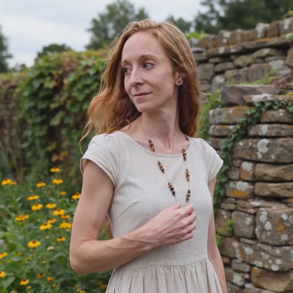 woman modeling morel mushroom necklace