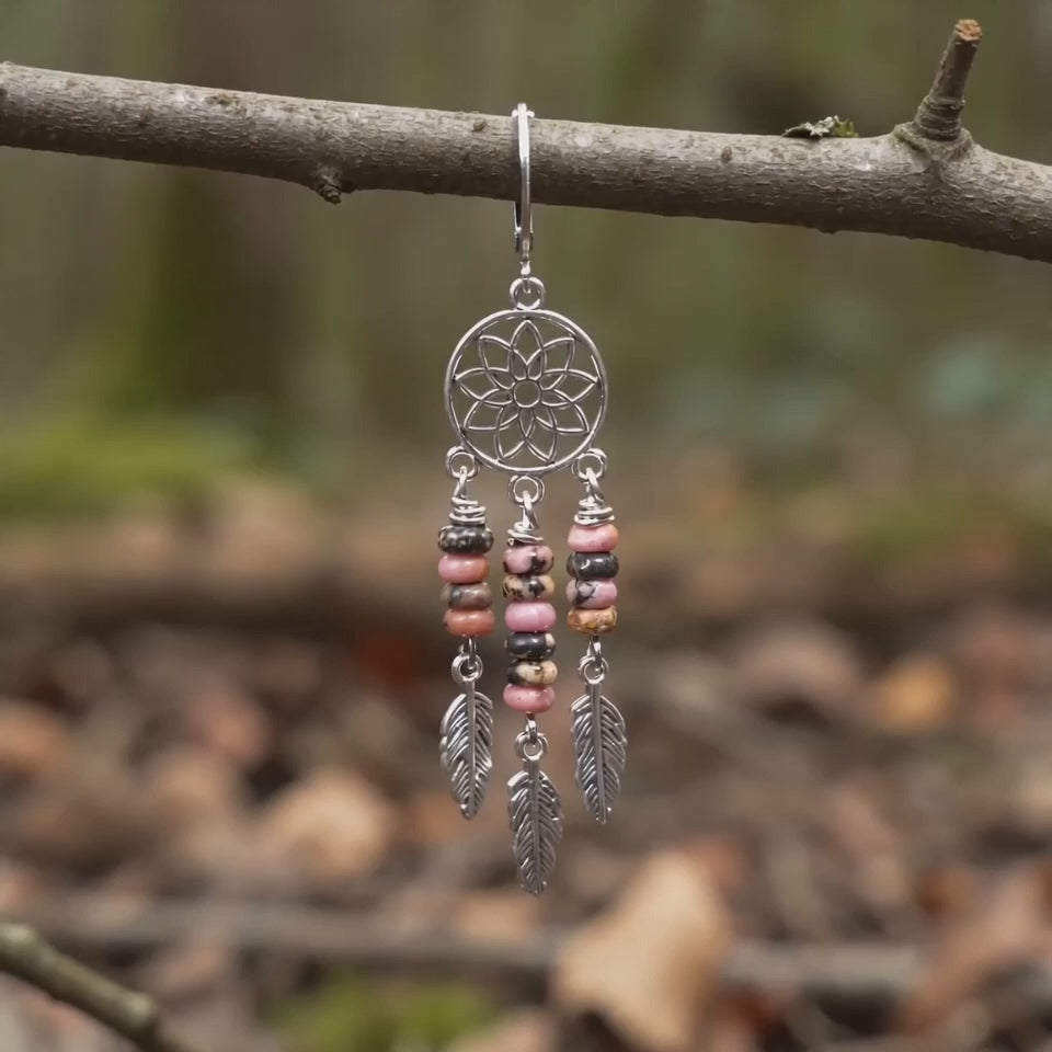 Rhodonite Dreamcatcher Earrings
