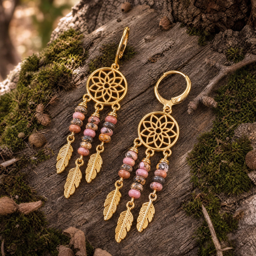 Rhodonite Dreamcatcher Earrings